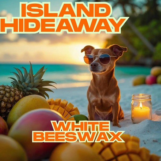 Island hideaway 8oz white beeswax candle
